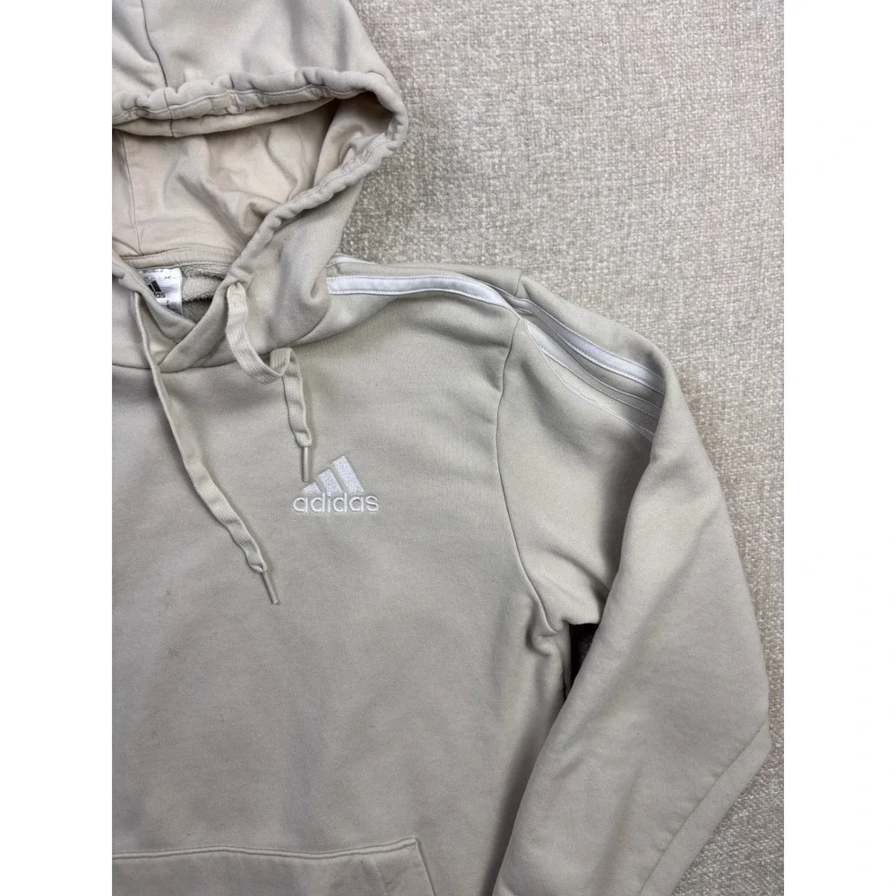 Adidas Mens Essentials 3-Stripes Fleece Hoodie Beige Small